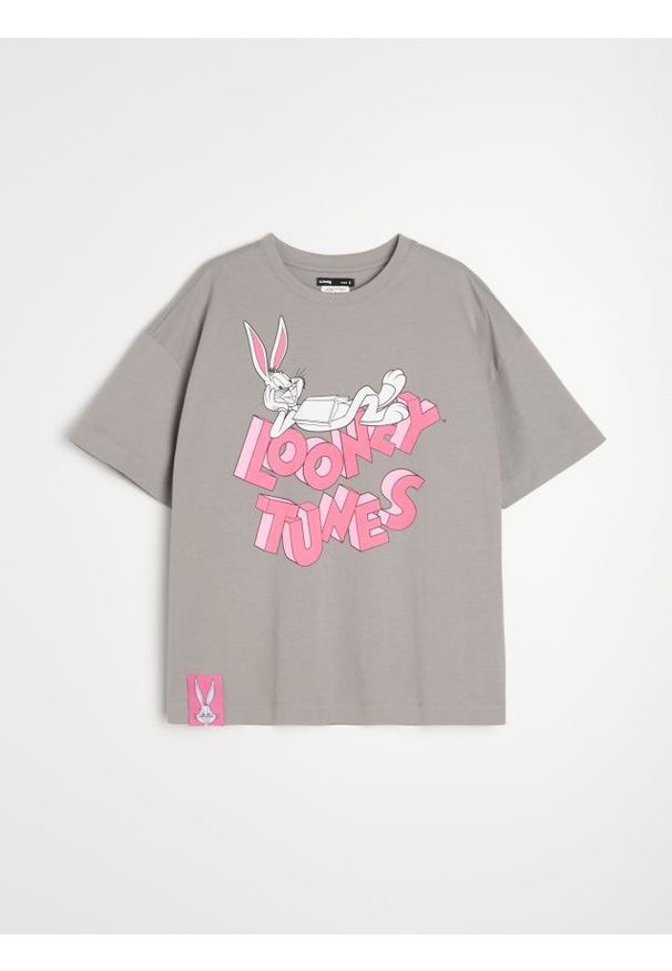 Sinsay - Bawełniana koszulka z nadrukiem Looney Tunes - szary. Kolor: szary. Materiał: bawełna. Wzór: nadruk