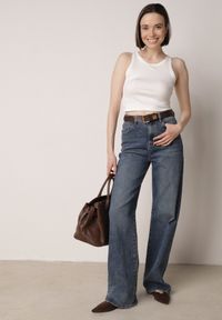 Born2be - Biały Top z Prążkowanego Materiału Zitessa. Okazja: na co dzień. Kolor: biały. Materiał: prążkowany, materiał. Długość rękawa: na ramiączkach. Styl: casual, elegancki, klasyczny #2