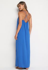 Born2be - Niebieska Taliowana Sukienka na Ramiączkach Rivaniell. Okazja: na imprezę, na co dzień. Kolor: niebieski. Materiał: jeans. Długość rękawa: na ramiączkach. Typ sukienki: oversize. Styl: elegancki, casual #2