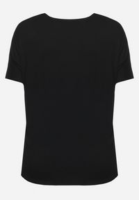 Born2be - Czarny T-shirt z Rękawami w typie Nietoperza Salilena. Okazja: na co dzień. Kolor: czarny. Materiał: jeans. Wzór: aplikacja. Styl: casual, elegancki, wizytowy