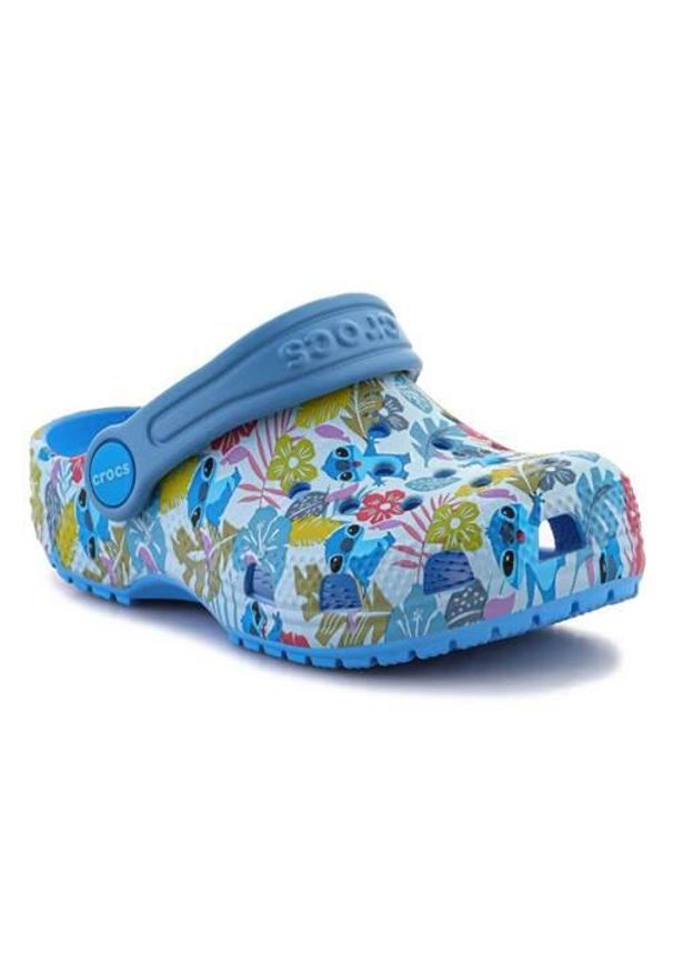 Buty do chodzenia niemowlęce Crocs Disney Stitch Classic Clog. Kolor: niebieski. Materiał: materiał, syntetyk. Wzór: motyw z bajki