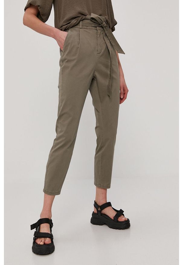 Vero Moda - Spodnie. Stan: podwyższony. Kolor: zielony. Materiał: tkanina, bawełna, elastan
