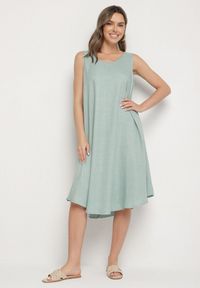 Born2be - Jasnozielona Rozkloszowana Klasyczna Sukienka Lunetira. Okazja: na co dzień, na spacer. Kolor: zielony. Materiał: jeans. Typ sukienki: proste. Styl: klasyczny #1