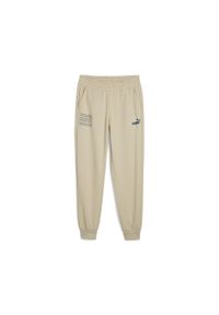 Puma - Spodnie dresowe OM Culture. Kolor: wielokolorowy, beżowy, niebieski. Materiał: dresówka. Sport: piłka nożna