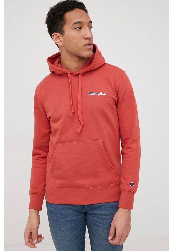 Champion bluza męska kolor czerwony z kapturem melanżowa. Okazja: na co dzień. Typ kołnierza: kaptur. Kolor: czerwony. Materiał: dzianina. Wzór: melanż. Styl: casual