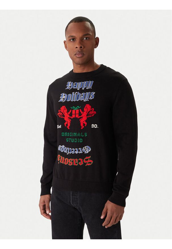 Jack & Jones Sweter Holiday 12287994 Czarny Relaxed Fit. Kolor: czarny. Materiał: bawełna