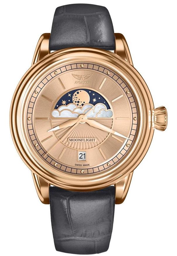 AVIATOR - Zegarek damski Aviator V.1.33.2.260.4GM szary. Kolor: szary