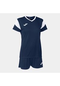 Zestaw piłkarski damski Joma Phoenix. Kolor: niebieski, biały, wielokolorowy. Materiał: dresówka. Sport: piłka nożna