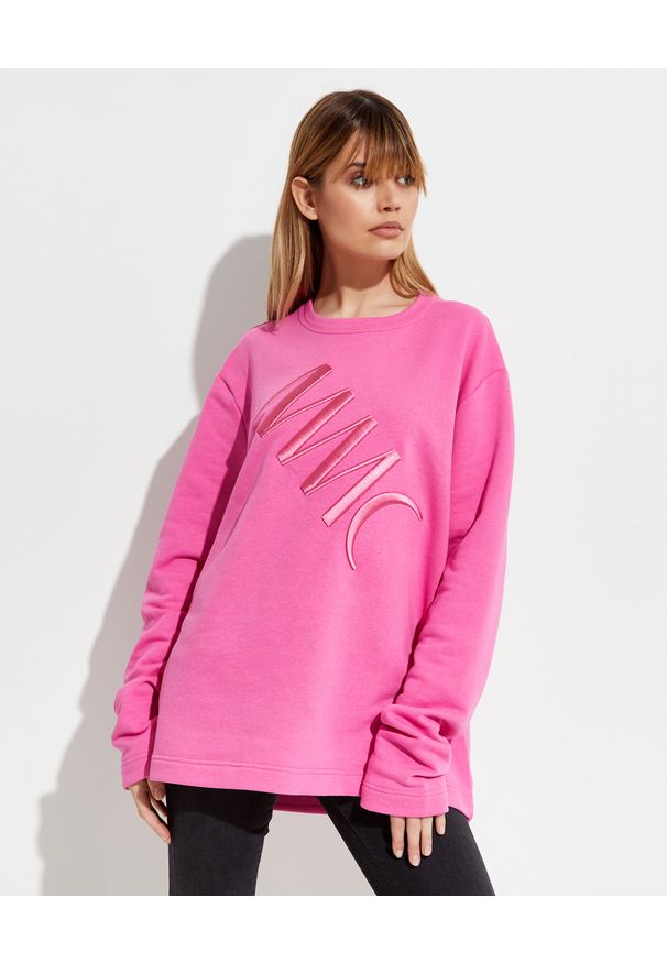 MMC STUDIO - Różowa bluza z logo Label. Kolor: różowy, wielokolorowy, fioletowy. Materiał: bawełna, materiał. Długość rękawa: długi rękaw. Długość: długie. Wzór: aplikacja, haft