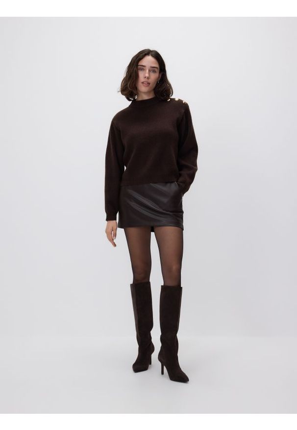 Reserved - Spódnico-szorty z imitacji skóry - ciemnobrązowy. Kolor: brązowy. Materiał: skóra