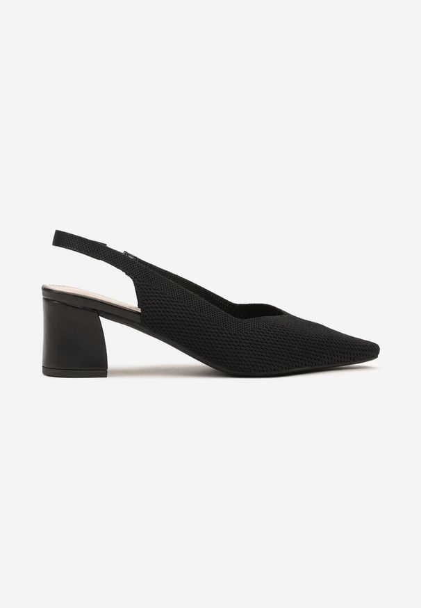 Renee - Czarne Czółenka na Słupku Typu Slingback Fonnaria. Zapięcie: pasek. Kolor: czarny. Wzór: aplikacja. Sezon: lato. Obcas: na słupku. Styl: wizytowy, klasyczny, elegancki. Wysokość obcasa: średni
