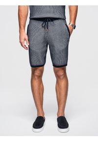 Ombre Clothing - Męskie szorty dzianinowe z regulacją w pasie - granatowe V3. Okazja: na co dzień. Kolor: niebieski. Materiał: dzianina. Długość: krótkie. Sezon: lato. Styl: casual
