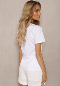 Renee - Biały Koszulka T-shirt z Bawełny z Krótkim Rękawem Ozdobiony Nadrukiem i Cyrkoniami Liarala. Okazja: na co dzień. Kolor: biały. Materiał: bawełna. Długość rękawa: krótki rękaw. Długość: krótkie. Wzór: nadruk, aplikacja. Styl: casual, klasyczny #3