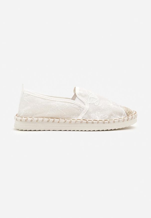 Born2be - Białe Espadryle Ozdobione Koronką i Plecionką Vivasse. Okazja: na co dzień. Kolor: biały. Materiał: koronka. Wzór: aplikacja, koronka. Sezon: lato, wiosna. Styl: elegancki, casual