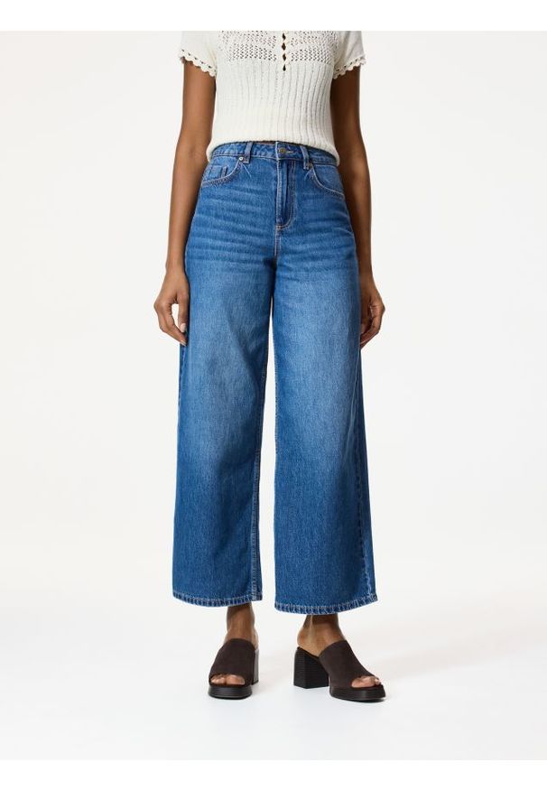 Reserved - Jeansy wide leg - niebieski. Kolor: niebieski
