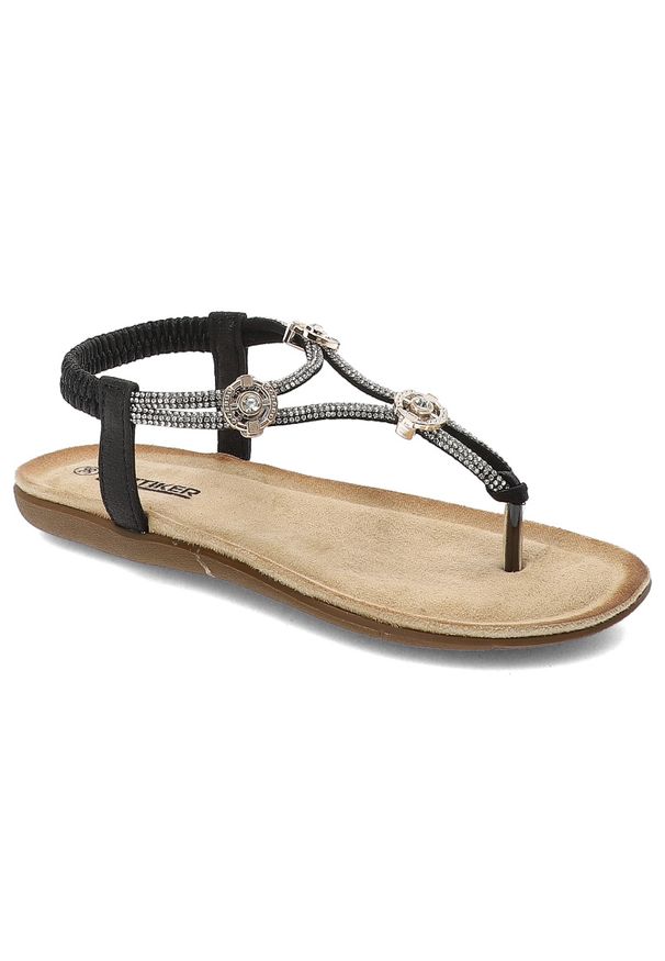 Czarne Sandały Artiker Stylowe Płaskie Obuwie Damskie. Kolor: czarny. Materiał: materiał. Styl: elegancki