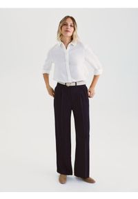 Reserved - Wiskozowe spodnie z kantem - granatowy. Kolor: niebieski. Materiał: wiskoza #1