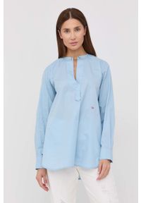 VICTORIA BECKHAM - Victoria Beckham bluzka bawełniana damska gładka. Kolor: niebieski. Materiał: bawełna. Długość rękawa: długi rękaw. Długość: długie. Wzór: gładki #5