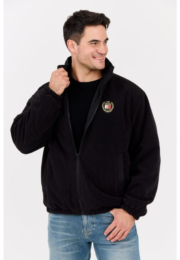 Tommy Jeans - TOMMY JEANS Czarny dwustronny męski bomber z polarem. Kolor: czarny. Materiał: polar. Wzór: jednolity
