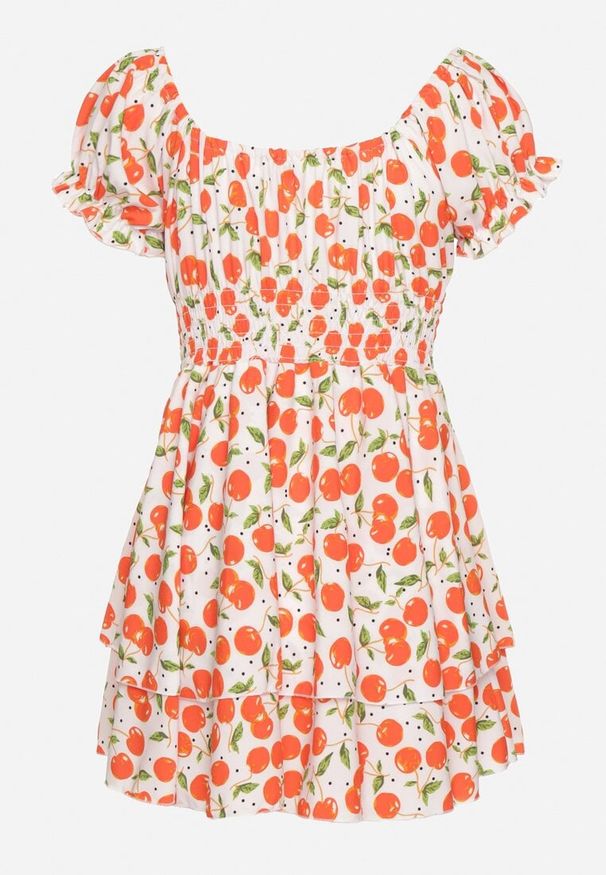 Born2be - Biała Rozkloszowana Sukienka z Bawełną z Motywem Wiśni Lunadessa. Okazja: na co dzień, na imprezę. Kolor: biały. Materiał: bawełna. Sezon: lato. Typ sukienki: proste. Styl: casual, elegancki, klasyczny