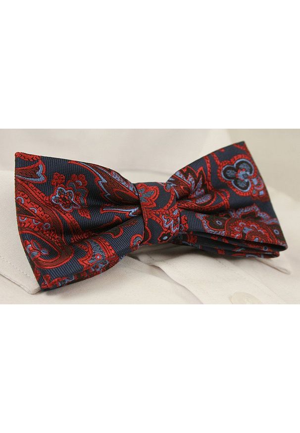 Alties - Granatowo-Miedziana Mucha Męska -ALTIES- z Taką Samą Poszetką, Wzór Orientalny. Kolor: niebieski. Styl: sportowy, elegancki