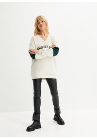 bonprix - Bluza o fasonie oversize. Kolor: beżowy. Wzór: nadruk #3