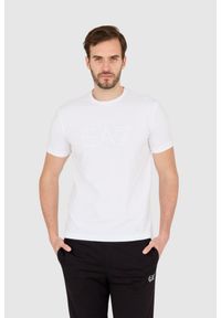 EA7 Emporio Armani - EA7 Biały męski t-shirt z dużym białym logo, Rozmiar S. Kolor: biały