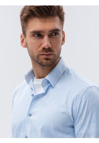 Ombre Clothing - Koszula męska z długim rękawem - błękitna - Rozmiar: L. Okazja: na spotkanie biznesowe, do pracy, na co dzień. Kolor: niebieski. Materiał: elastan, bawełna. Długość rękawa: długi rękaw. Długość: długie. Wzór: kwiaty. Styl: klasyczny, biznesowy, casual #5