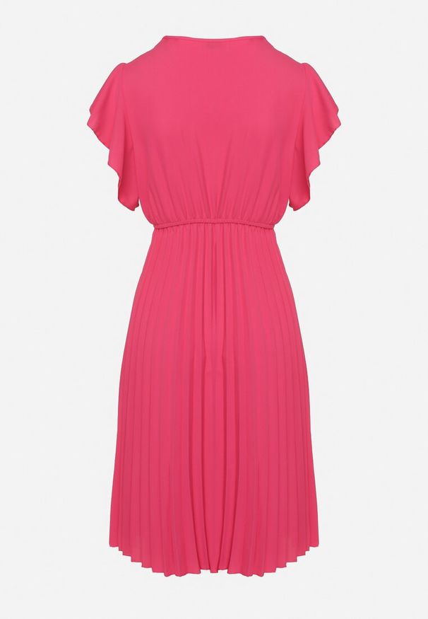 Born2be - Ciemnoróżowa Sukienka Rozkloszowana Midi z Plisowanym Dołem Sabara. Okazja: na co dzień. Kolor: różowy. Materiał: skóra. Styl: casual. Długość: midi