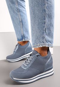 Renee - Niebieskie Sneakersy na Ukrytej Koturnie Kerenitta. Kolor: niebieski. Obcas: na koturnie
