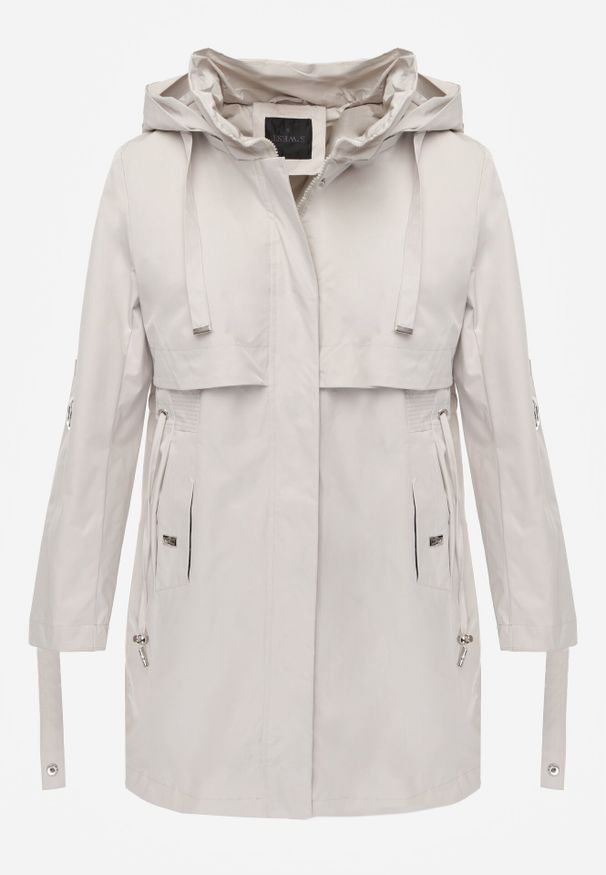 Born2be - Beżowa Kurtka w Stylu Parki z Odpinanym Kapturem i Sznurkami Enang. Okazja: na spacer. Kolor: beżowy. Materiał: prążkowany, jeans