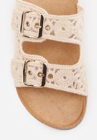 Born2be - Beżowe Klapki na Podeszwie z Imitacji Korka z Szydełkowymi Paskami z Klamrami Carilorin. Okazja: na co dzień. Kolor: beżowy. Materiał: len. Wzór: paski, gładki. Sezon: lato. Styl: klasyczny, wakacyjny, casual, wizytowy, boho #7