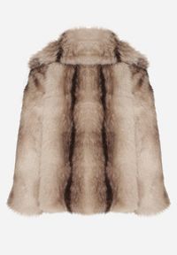 Born2be - Beżowa Kurtka Futerko z Jednorzędowym Zapięciem i Szerokim Kołnierzem Tesella. Okazja: na co dzień. Kolor: beżowy. Materiał: futro. Styl: casual, elegancki #2