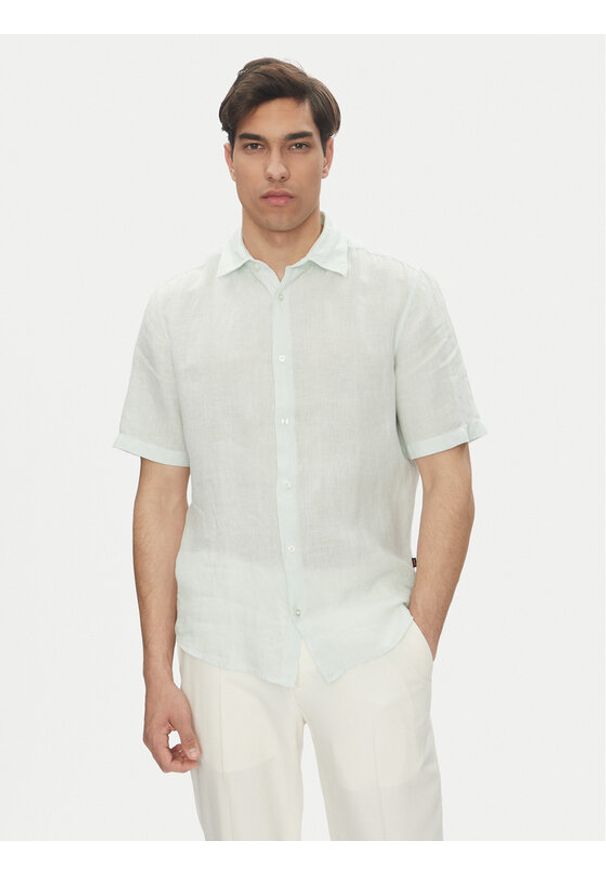 BOSS Koszula 50537382 Niebieski Regular Fit. Kolor: niebieski. Materiał: len