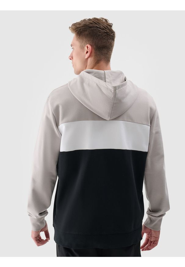 4f - 4F Bluza dresowa nierozpinana z kapturem męska - szara 3XL. Okazja: na co dzień. Typ kołnierza: kaptur. Kolor: szary. Materiał: dresówka. Wzór: gładki, nadruk, ze splotem, napisy. Styl: sportowy, casual