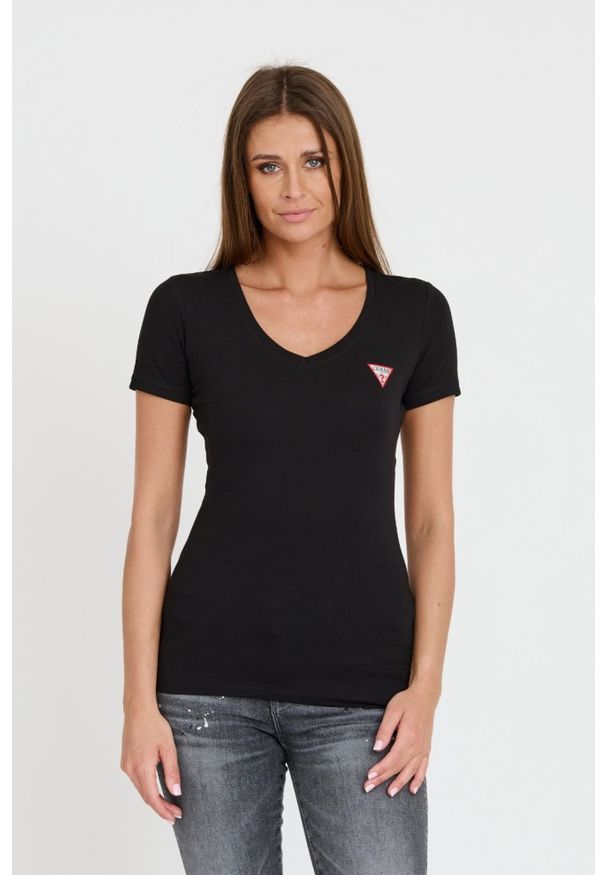 Guess - GUESS Czarny damski t-shirt Mini Triangle Tee, Rozmiar M. Kolor: czarny