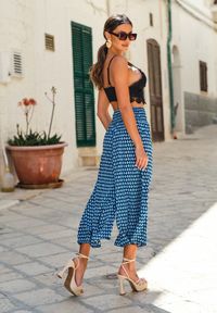 Renee - Granatowo-Niebieskie Szerokie Spodnie z Wiskozy z Marszczoną Gumką w Talii Mellody. Kolor: niebieski. Materiał: wiskoza. Styl: boho #5