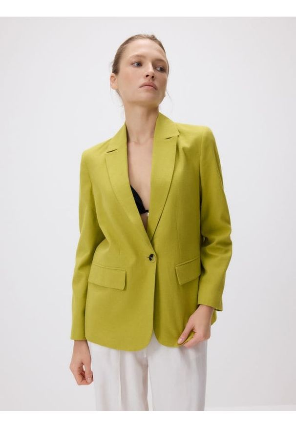 Reserved - Marynarka z dodatkiem lnu - zielony. Kolor: zielony. Materiał: len