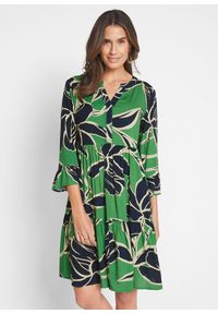 bonprix - Sukienka z falban z wiskozy. Kolor: zielony. Materiał: wiskoza. Sezon: lato