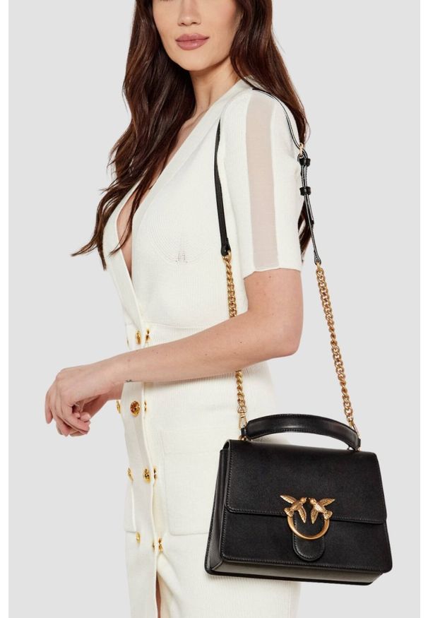 Pinko - PINKO Czarna kopertówka Love One Top Handle Mini Light. Kolor: czarny. Styl: casual, klasyczny, elegancki