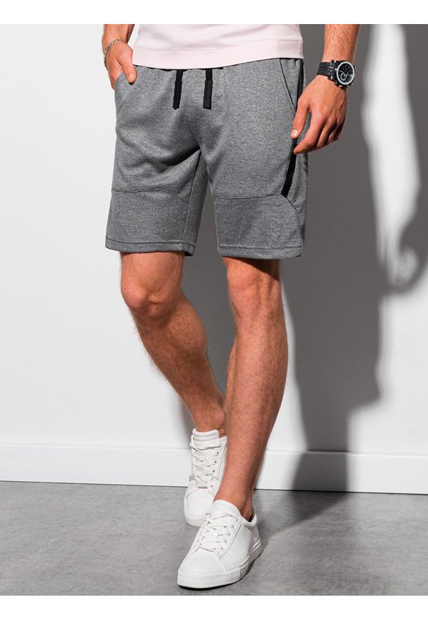 Ombre Clothing - Krótkie spodenki męskie dresowe W296 - czarny melanż - XXL. Kolor: szary. Materiał: dresówka. Długość: krótkie. Wzór: melanż. Styl: sportowy
