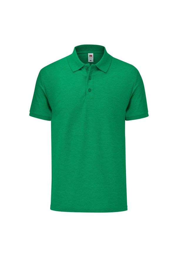 FRUIT OF THE LOOM - Koszulka Polo Męska Dopasowana. Typ kołnierza: polo. Kolor: zielony. Materiał: poliester, bawełna