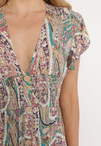 Born2be - Zielona Sukienka Maxi z Gumką Pod Biustem i Orientalnym Wzorem Uniwia. Kolor: zielony. Sezon: lato. Długość: maxi #4