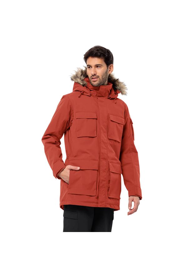 Kurtka męska Jack Wolfskin Glacier Canyon Parka. Typ kołnierza: golf. Kolor: pomarańczowy. Sport: golf