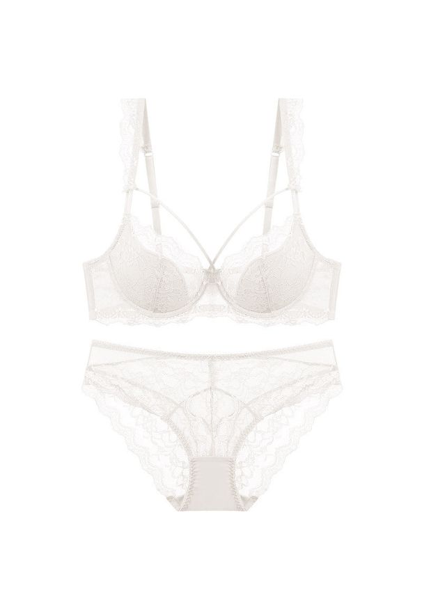 Intica - Komplet bielizny z usztywnianym biustonoszem z koronką Denisia. Kolor: biały. Materiał: koronka. Wzór: koronka