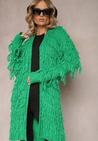 Renee - Zielony Niezapinany Kardigan w Ozdobne Frędzle Massawa. Kolor: zielony. Styl: elegancki