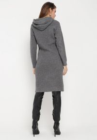 Born2be - Ciemnoszara Wełniana Sukienka z Kapturem w Prążki Tyrwe. Okazja: na co dzień. Typ kołnierza: kaptur. Kolor: szary. Materiał: wełna. Długość rękawa: długi rękaw. Wzór: prążki. Typ sukienki: proste. Styl: klasyczny, casual, elegancki #5