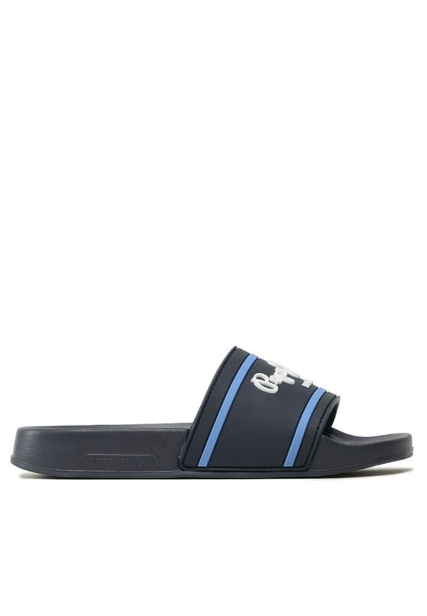 Pepe Jeans Klapki Slider Logo B PBS70054 Granatowy. Kolor: niebieski