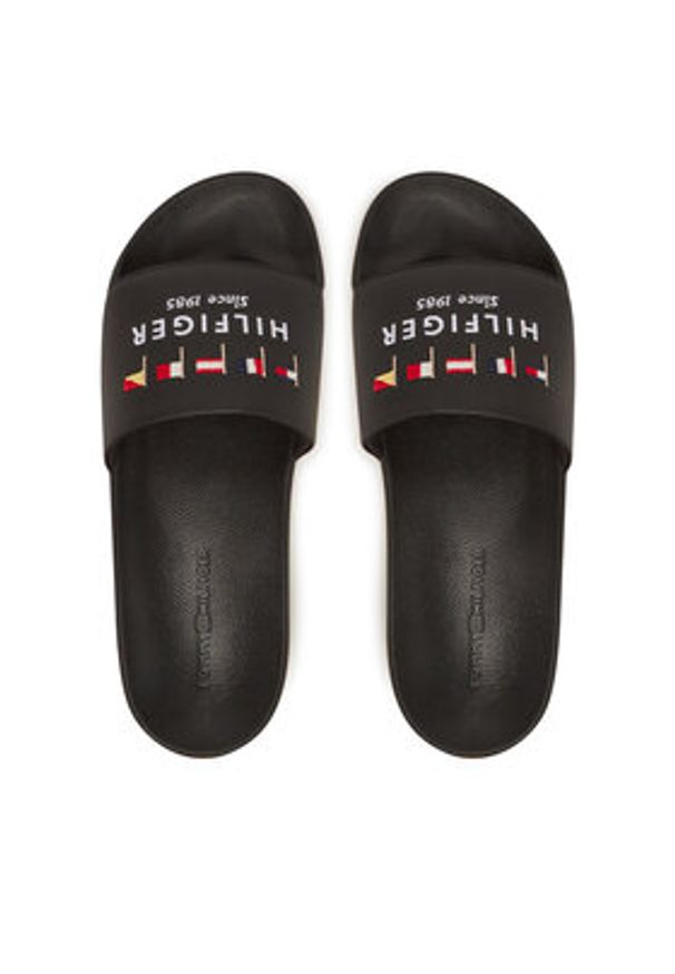 TOMMY HILFIGER - Tommy Hilfiger Klapki Flags Pool Slide FM0FM05431 Czarny. Kolor: czarny. Materiał: skóra