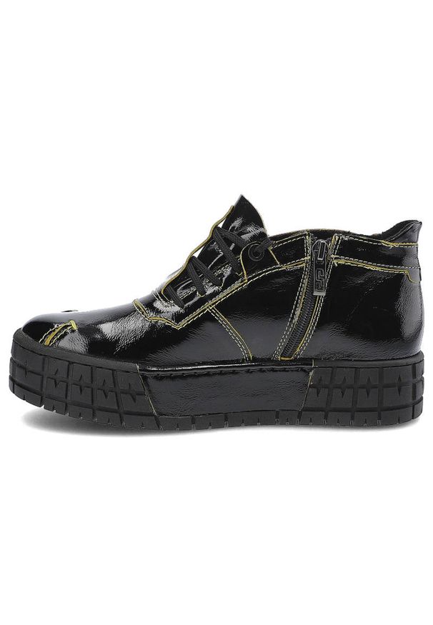 Czarne Sneakersy Simen Damskie Stylowe Obuwie. Kolor: czarny. Materiał: materiał, skóra, lakier. Szerokość cholewki: normalna. Wzór: aplikacja. Obcas: na platformie. Styl: elegancki